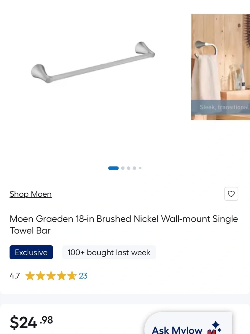 Brand new Moen 18-inch Towel Bar Brushed Nickel Finish 2EA